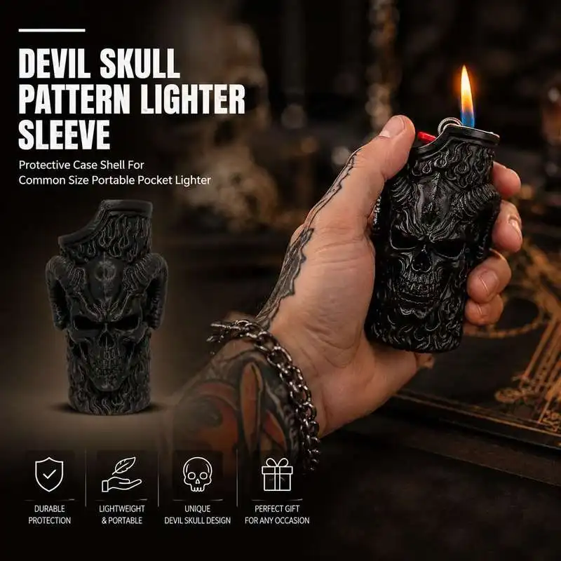 Devil Skull Pattern Lighter Sleeve Protective Case Shell For Common Size Portable Pocket Lighter