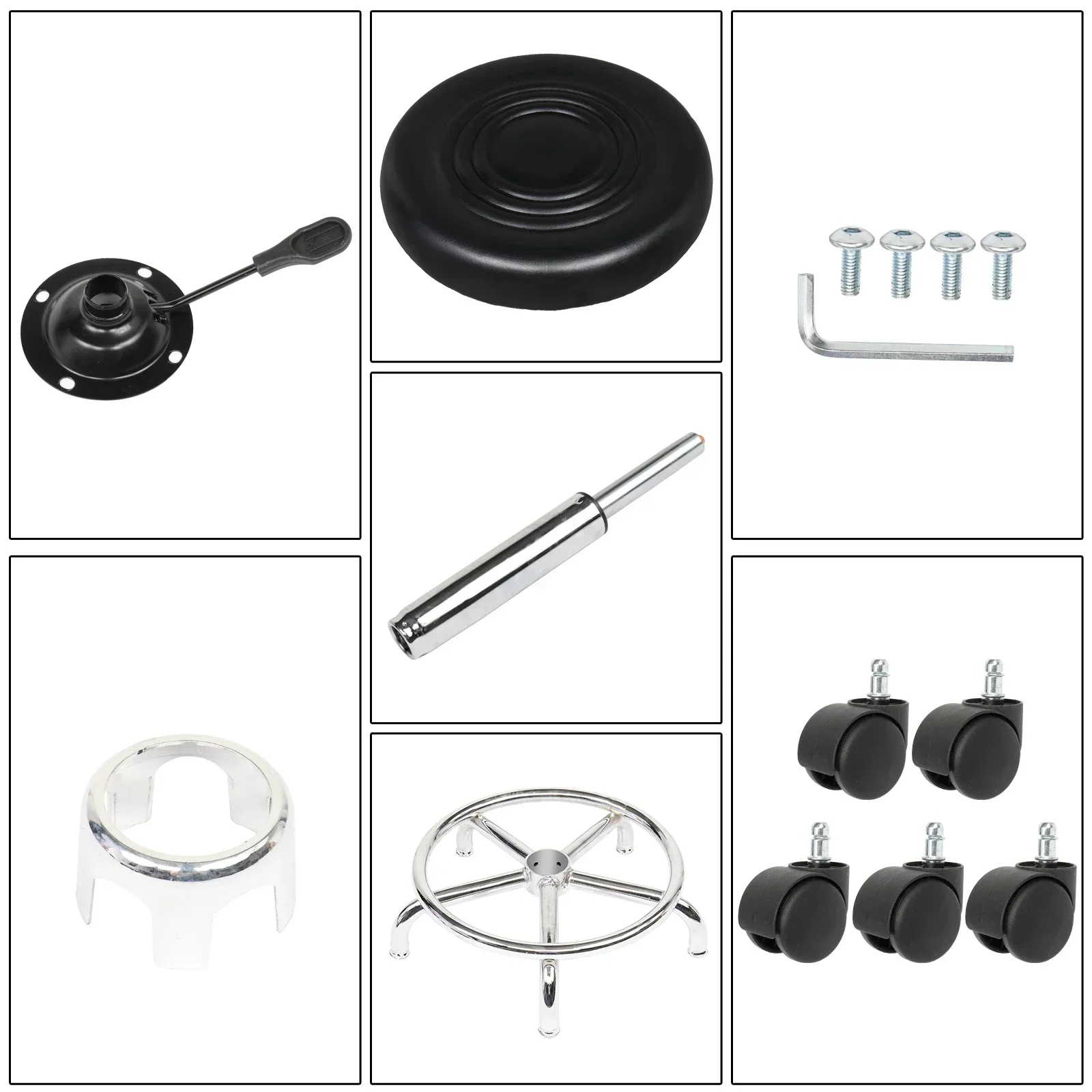 Kursi Bulat dengan Garis Kursi Bar Berputar Hitam