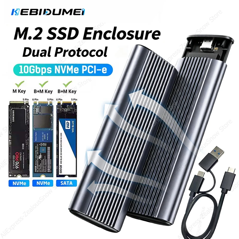 KEBIDUMEI M.2 NVMe SATA SSD Enclosure Aluminum alloy NVMe to USB Adapter 10Gbps USB 3.1 Gen2 USB C External Case Box for PC Case