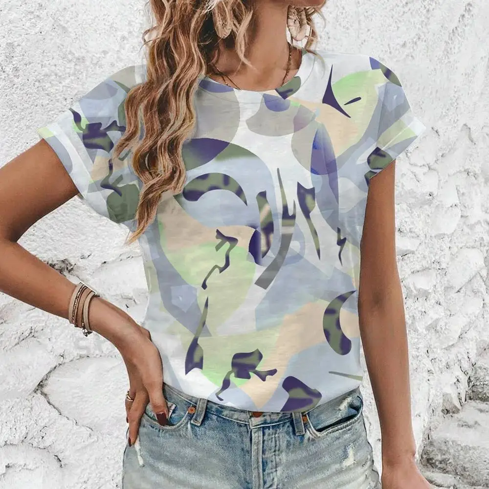 Women's Short Sleeve Crew T-Shirt Summer Casual Comfort Top T-Shirt Fashion Geometric Color Pattern Printed Women's T-Shirt