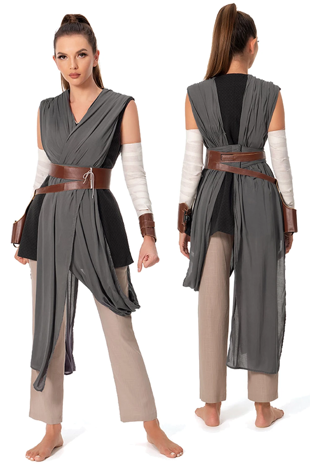 

Rey Cosplay Role Play Gray Battle Suit Movie Space Battle Female Jedi Disguise Adult Women Fantasy Fancy Dress Up Party Clothes