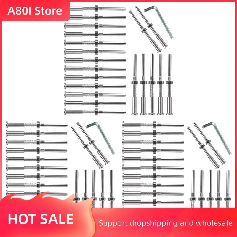 

A80I 60Pcs Invisible Turnbuckle Hand Swage Threaded Stud Tension Hex Head End Fitting Receiver Terminal