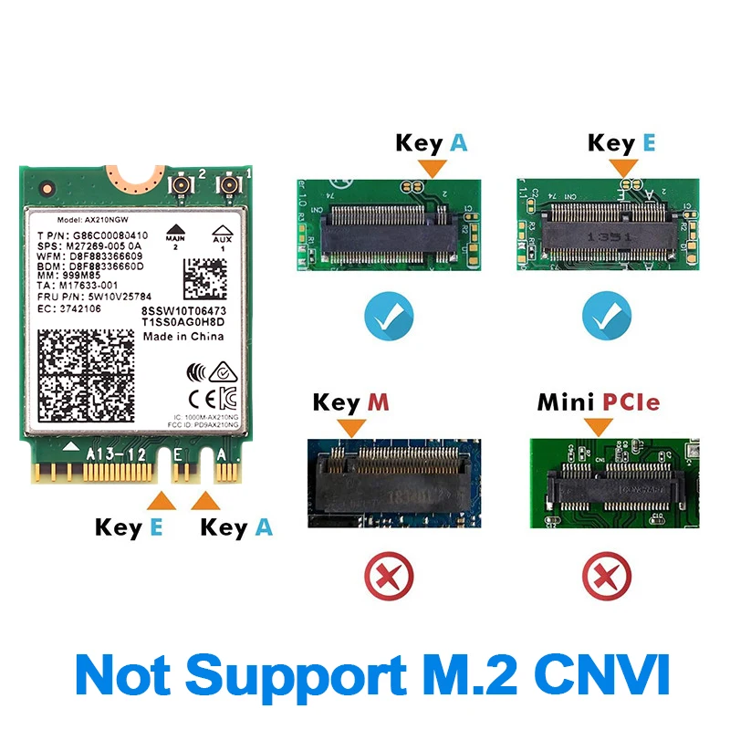 Tarjeta inalámbrica WiFi 6E con Bluetooth 5,3, adaptador AX210 M.2 de 5374Mbps, 2,4 Ghz, 5Ghz, 6Ghz, 802.11ax para ordenador portátil y PC