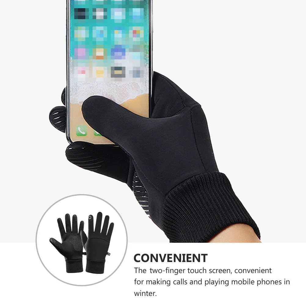 1Pair Trendy Hand Covers Black Xl Winter Gloves Touch Screen Nonslip Abrasion-Resistant Elastic Wrist Lock Temperature