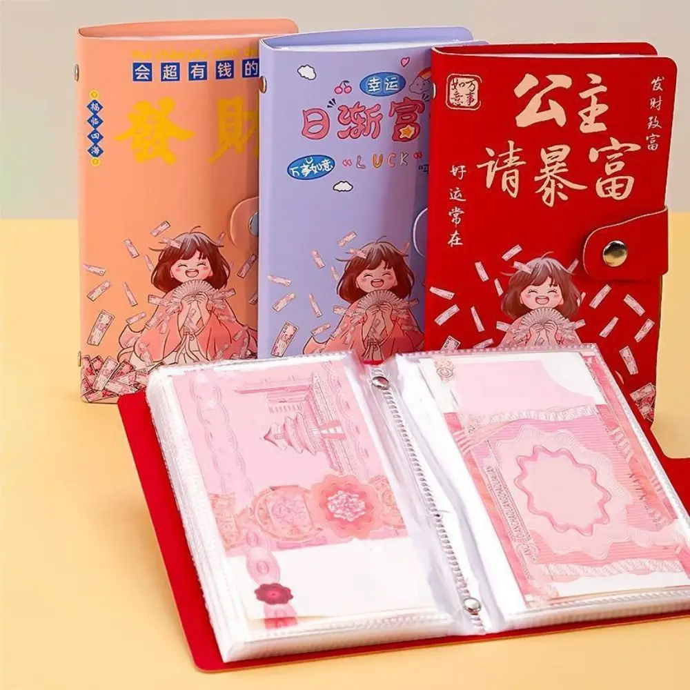 Cartoon Letter 100 Envelope Challenge Binder 50 Sheets Wallet Storage Money Saving Challeng Book Savings Handbook PU Leather