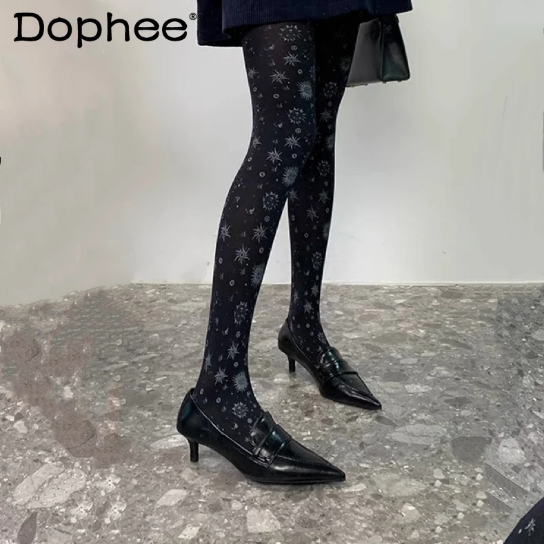 

Japanese Original Spring and Autumn Fashion Trendy Personality Printed Base Pantyhose Thin Velvet Retro Pantyhose for Women