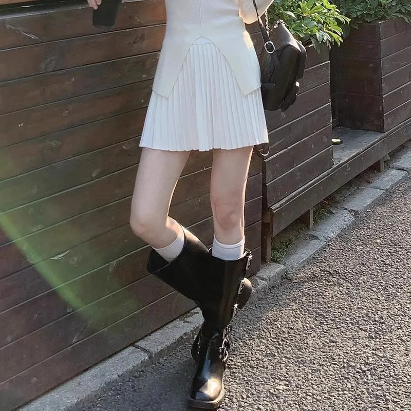 Saia plissada de órgão para mulheres na primavera e no outono 2025 nova saia curta casual pequena e fina de cintura alta