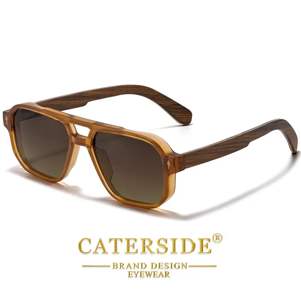 CATERSIDE Modische polarisierte Sonnenbrille für Herren, Holzbeine, flaches Doppelbrücken-Design, Sonnenbrille für Damen, Outdoor-Sommerbrille – Detail 15