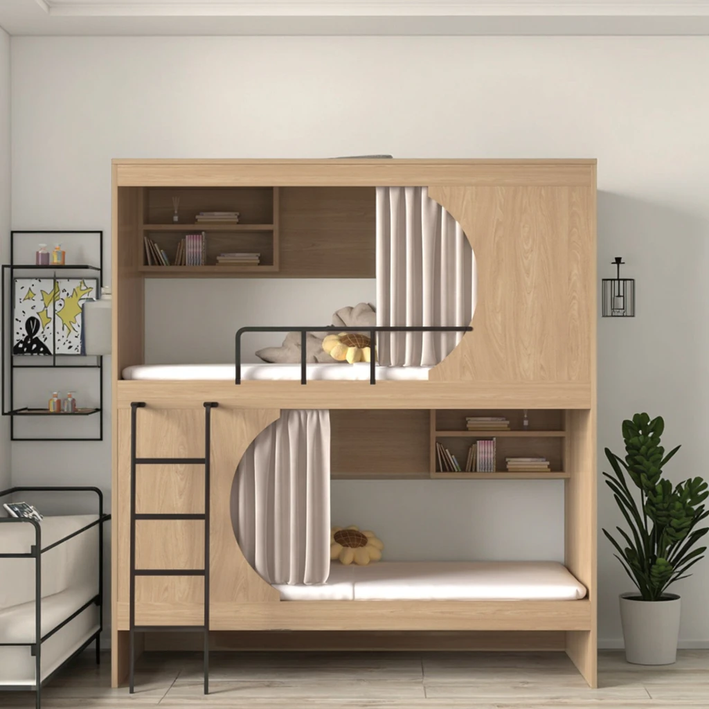Wood Bunk Loft Bed Furniture School Dormitory Wooden Children Kids Bunk Twin  for Apartment Hotel