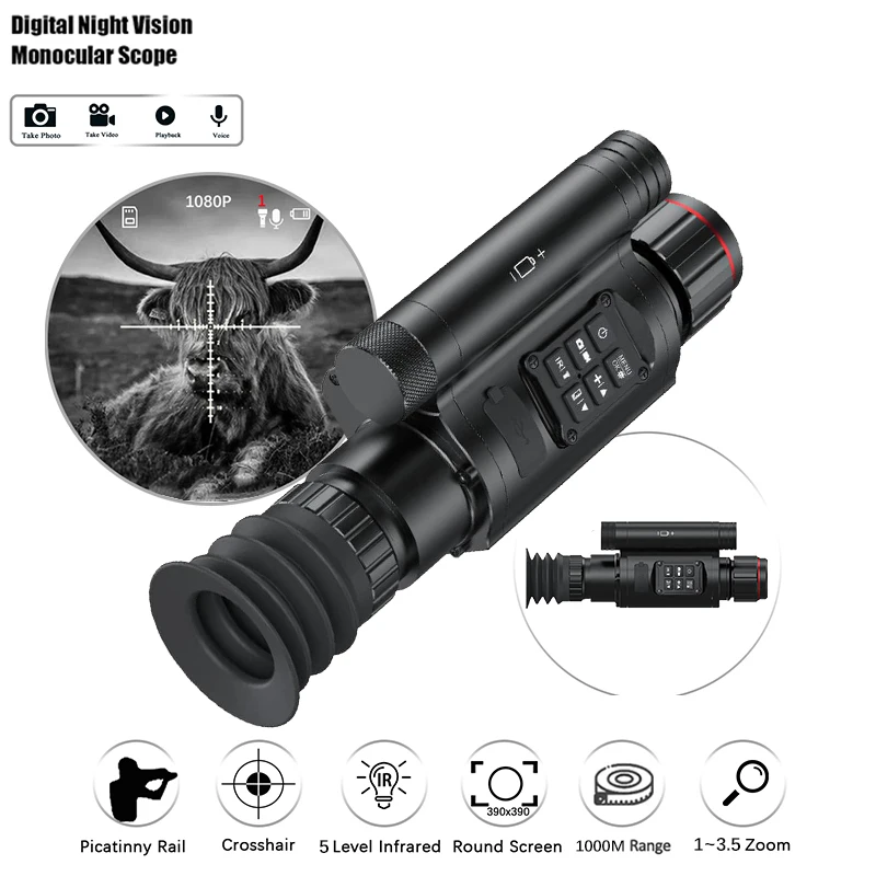 HD Infrared Monocular Night Vision 450m Night Range Impact Resistant Ultralight PIP WIFI Automatic Trajectory 1000m Laser Range