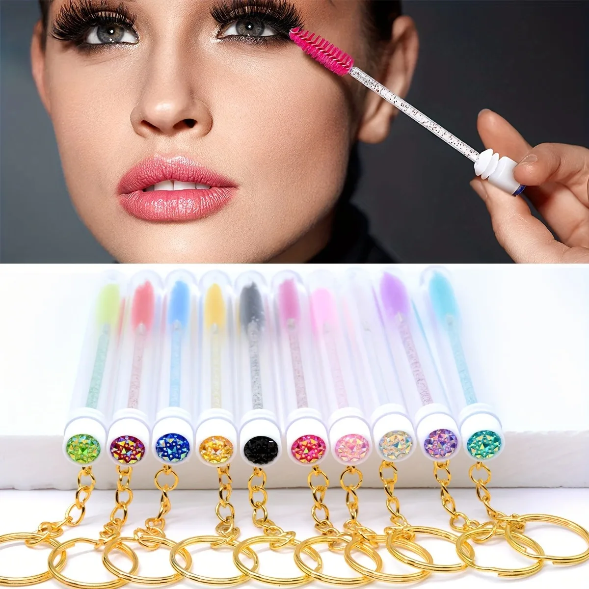 10 قطعة فرشاة رمش أنبوبية مع سلسلة المفاتيح الذهب لاش تمديد لوازم المتاح رمش فرشاة الحاجب و لاش مشط يشكلون فرش #1