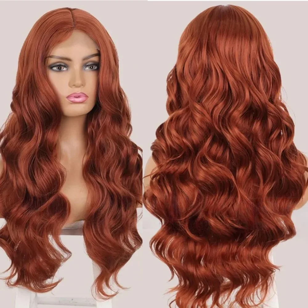 

Long Auburn Wavy Wig for Women 28” Middle Part Curly Wavy Natural Looking Synthetic Heat Resistant Fiber for Daily Party Use