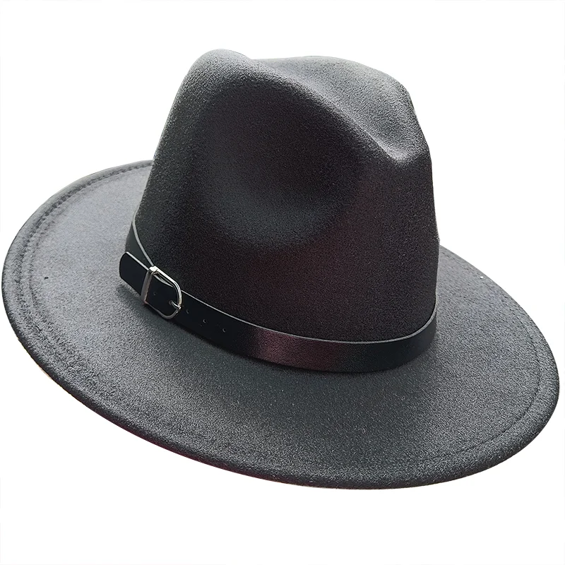 Monochrome fedora belt felt hat women\'s jazz hat fedora grass green women\'s fedora women\'s hat wholesale