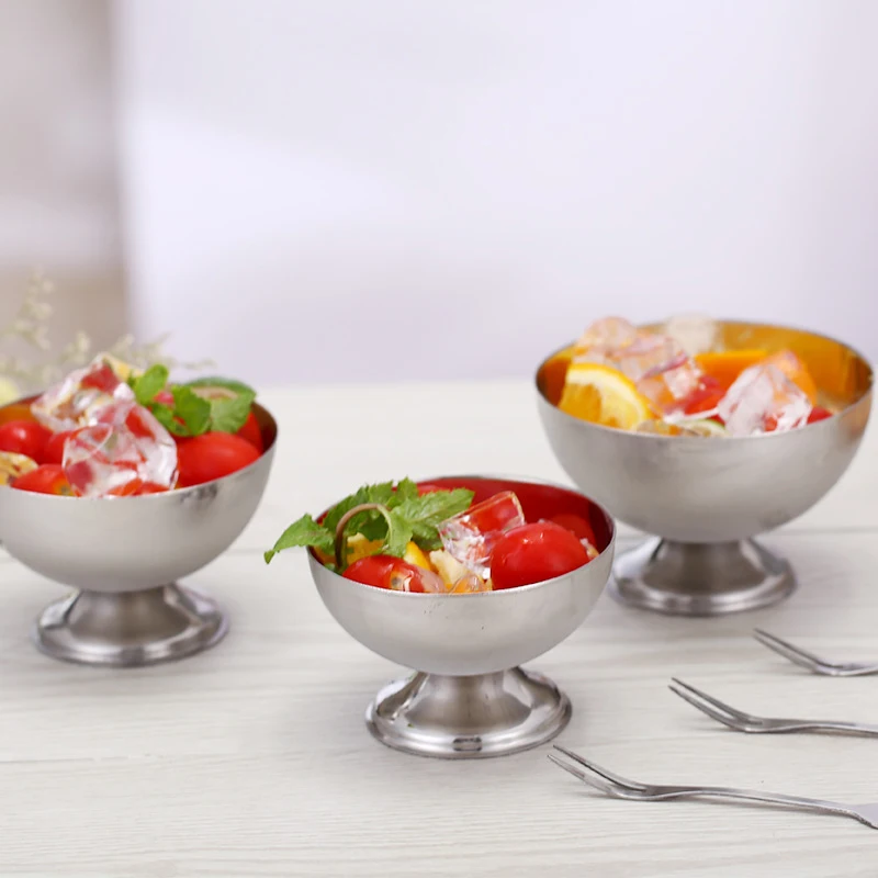 Ice Cream Cups Salad Bowl Stainless Steel Bowl Dessert Fruit Plate Snack Dish Party Supplies