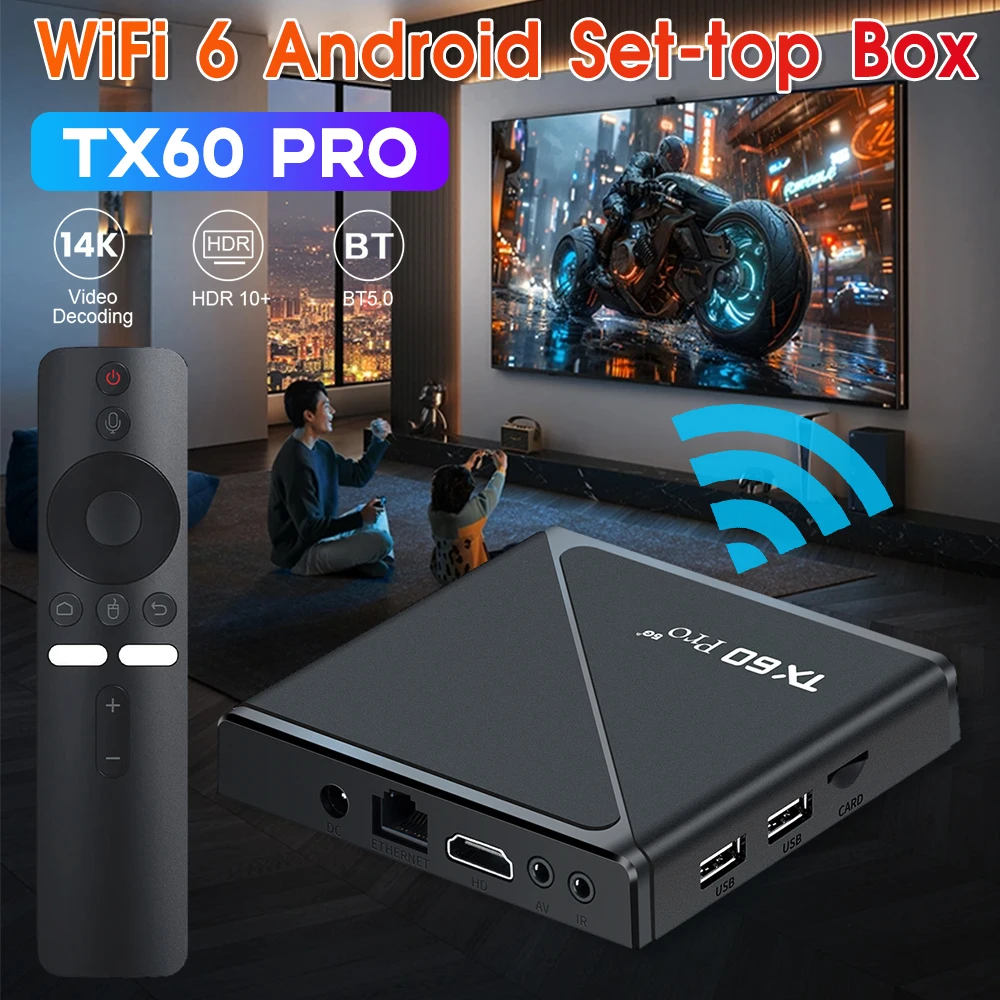 

WiFi 6 Dual 2.4G 5G Smart TV Box TX60 PRO Android Set-top Box 14K Home Video Media Player Set Top Box With Remote Control 2026