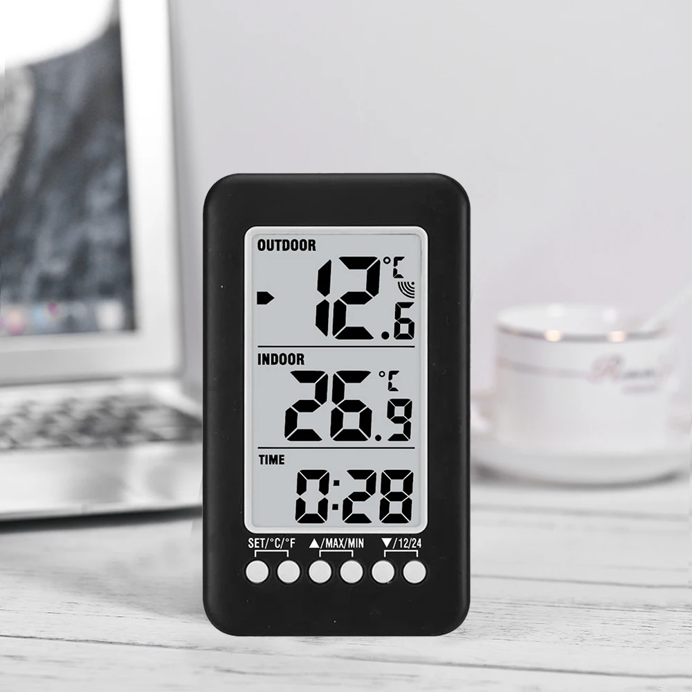 Color Screen Indoor Thermometer LCD ℃/℉ Digital Wireless Indoor/Outdoor Thermometer Clock Temperature Meter With Transmitter