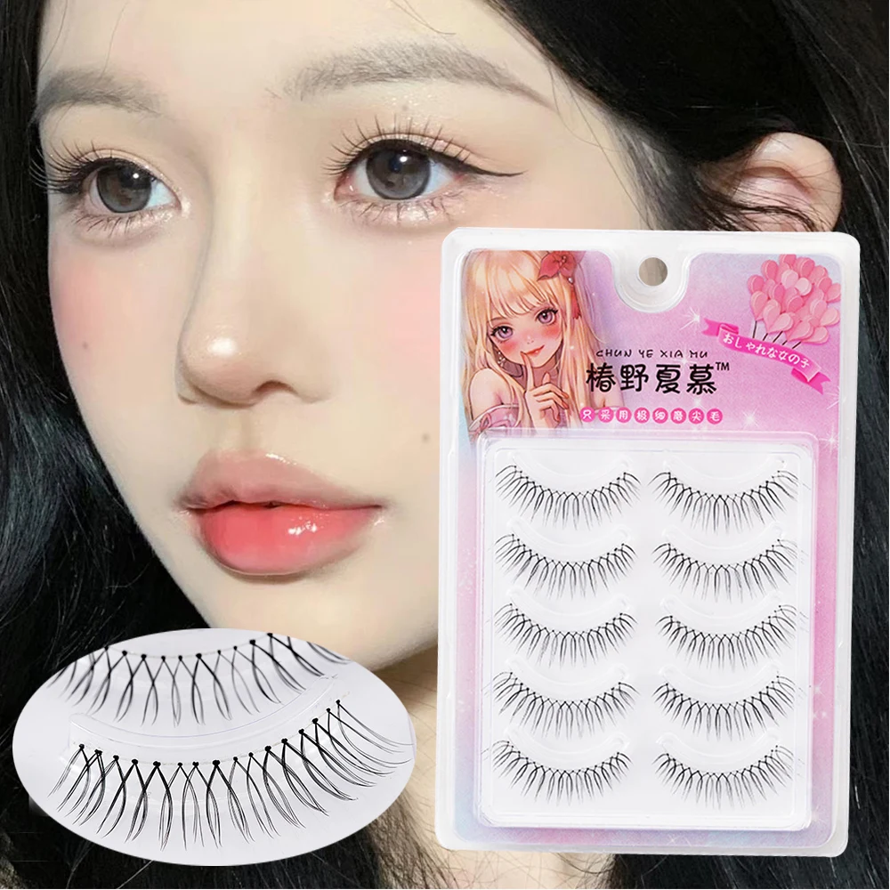 5 Pairs Artificial False Eyelashes U-shaped Handmade Korean Eyelashes Transparent Stem Natural Eyelashes Reusable Makeup Tool