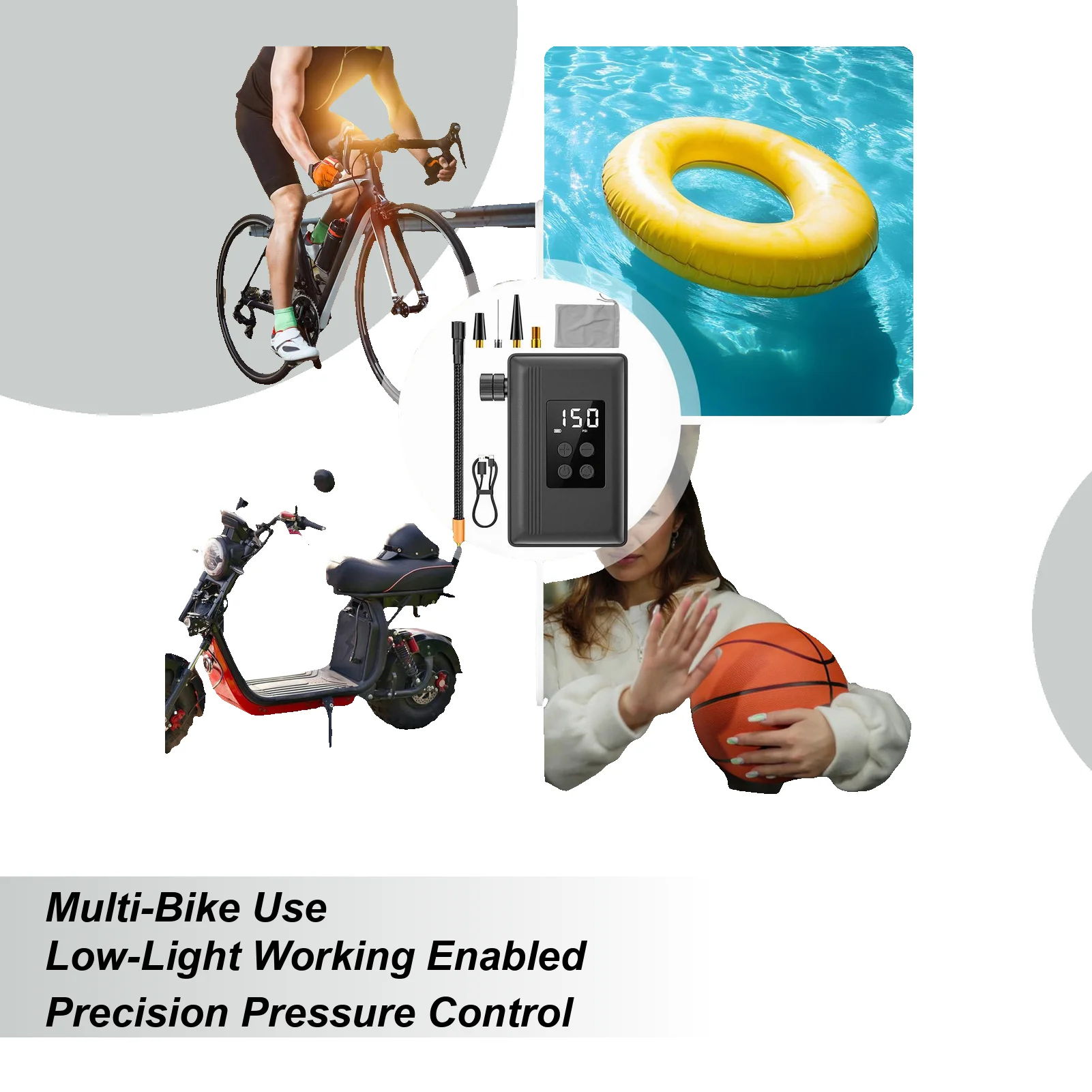 Draagbare pomp Auto-Off Oplaadbaar met manometer Draagbare fietspomp Elektrische bandenpomp voor mountainbiken op de weg