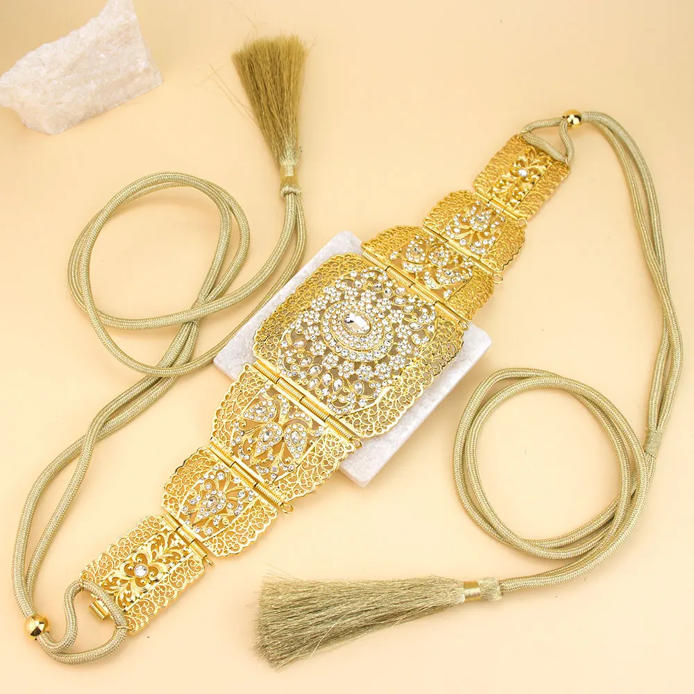 Crystal Morocco Caftan Belt For Women Ethnic Arabic Robe Rope Waist Belt Hollow Arabesque Daily Party Jewelry