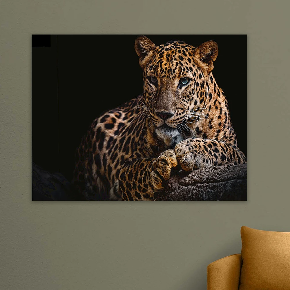 Black & White Blue Eyed Tiger Canvas Painting Wild Animal Wall Art Poster Lion Head Prints Leopard Canvas Painting Office Decor