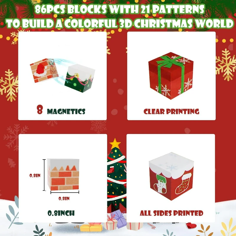 Magnetic Blocks Build Mine Magnet World Set with Christmas Snow Magnet Blocks Magnetic Building Blocks for Kids