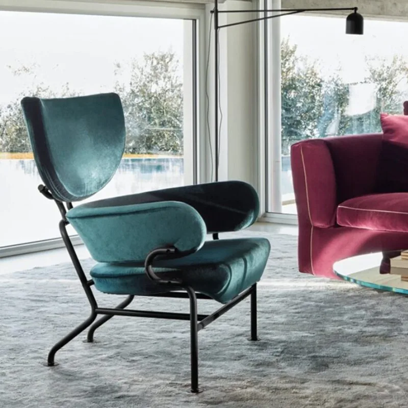 Italian light luxury leather fabric single backrest metal special-shaped sofa chair