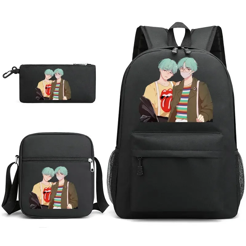 3 pcs/set Anime Unisex Student School Backpack Messenger Bags Cartoon Bookbag Laptop Travel Rucksack Outdoor Bag