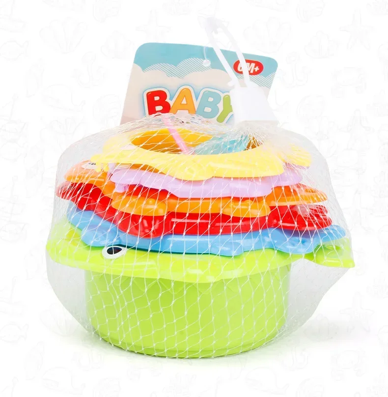 6Pcs Baby Bath Toy Stacking Cup Toddler Toys Ocean Stacking Tower Bathtub Water Play Beach Toy Educational Toy Children Gifts