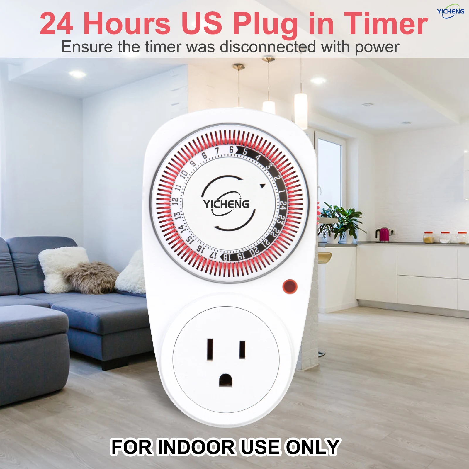 1Pcs 24 Hour Socket-type Mechanical Timer Grounded for Aquarium, Grow Light, Hydroponics, Indoor Lighting, Home Appliances.