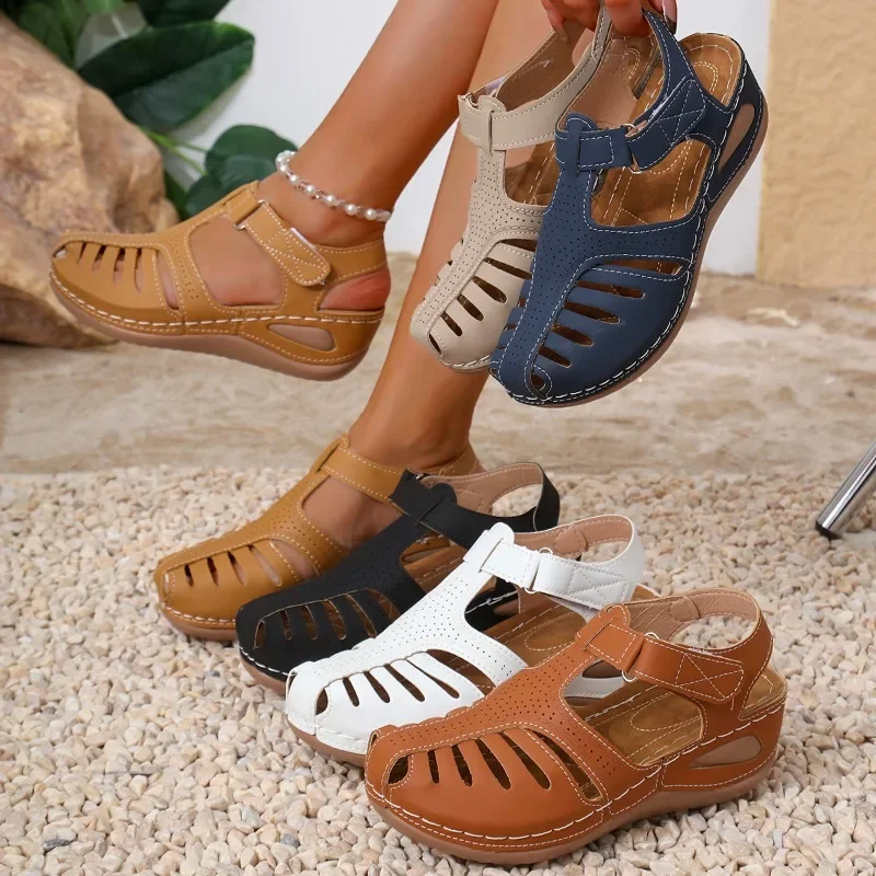 

Women Closed Toe Fisherman Sandals Velcro Strap Cutout Breathable Comfort Lightweight Easy on Walking Outdoor All Day Wear Shoes