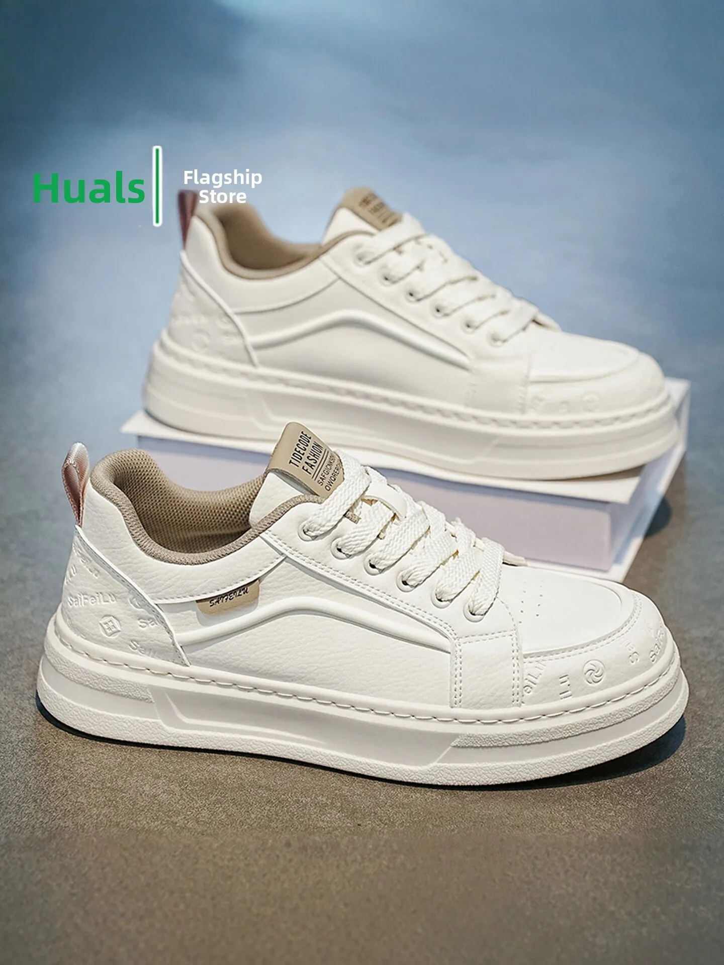 Men's Casual Shoes Leather Surface Waterproof Non-Slip Sports Thick Bottom Heightening White Sneakers Autumn Trend Youth