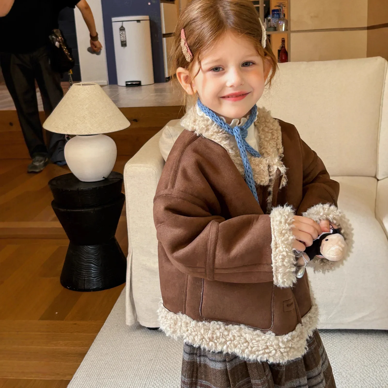 

Winter Kids Baby Girl Reversible Suede Jacket Fleece Thick Warm Children Girl Jacket Plus Velvet Short Outerwear For Infant Girl