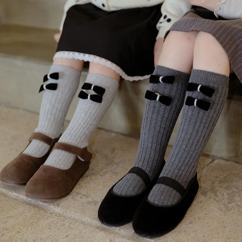 

Girls Stacking Socks Autumn and Winter Korean Version Small Fragrant Wind Double Bow Tube socks Wholesale