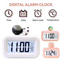 Cartoon Mini Digital Alarm Clock Date Week Temperature Display Snooze Mute Clock Table Clock Battery Powered LED Clock Timer