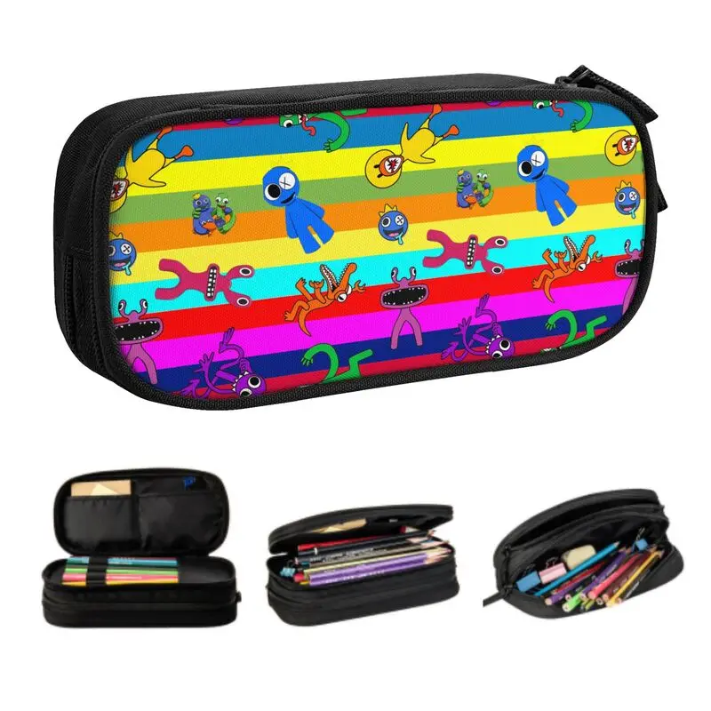 Custom Super Colorful Rainbows Friend Cute Pencil Cases Girls Boys Big Capacity Video Game Pencil Bag Pouch Students Stationery