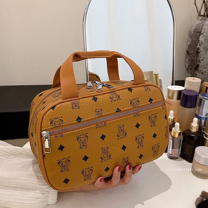 New Women's Handheld Cosmetic Bag Retro Multilayer Cosmetic Bag Cartoon Large Capacity Travel Portable Portable Storage Bag