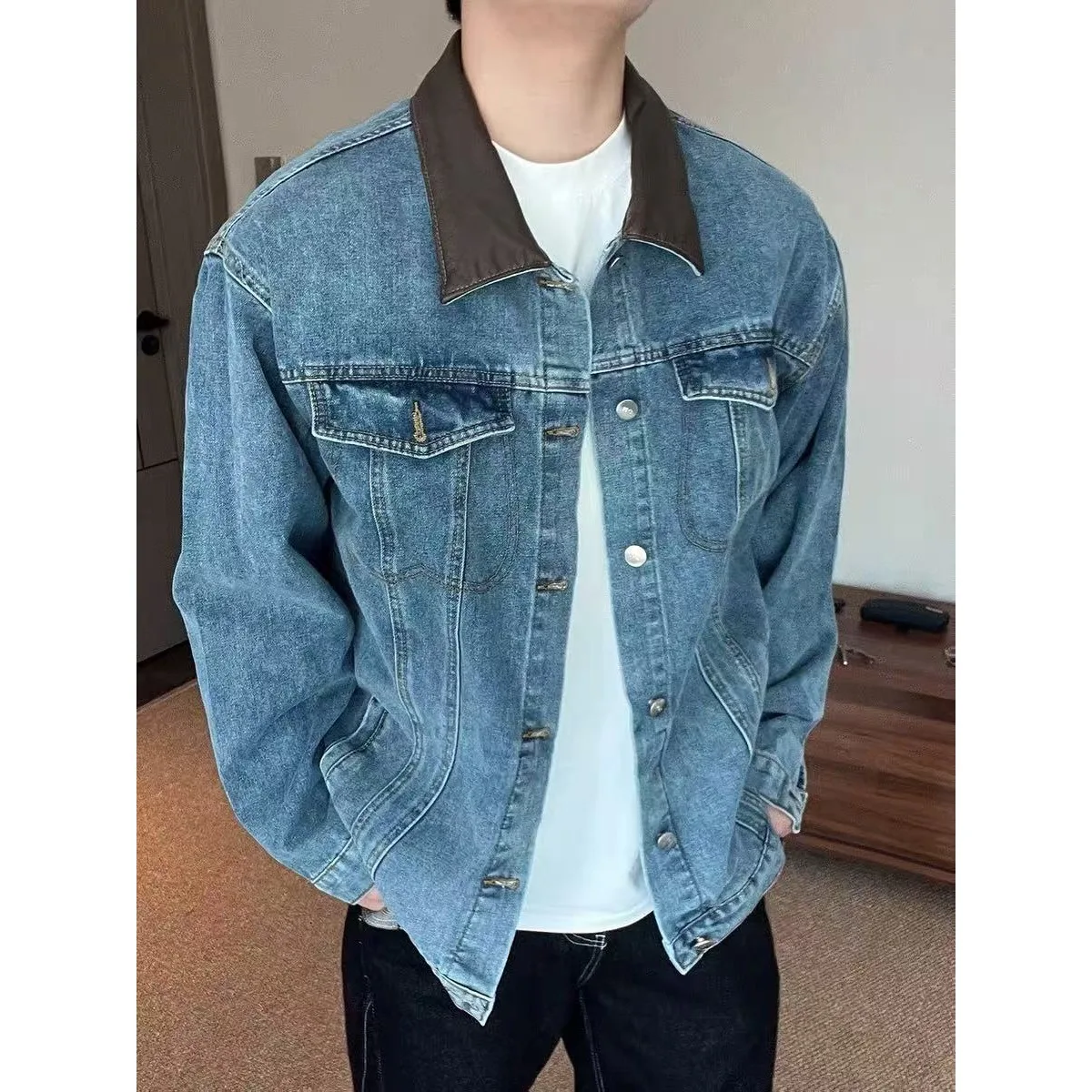 

Джинсовая куртка ex Detroit American Sle, большие размеры, 250 Pou, повседневная верхняя одежда для пар, осень-зима, полиэстер