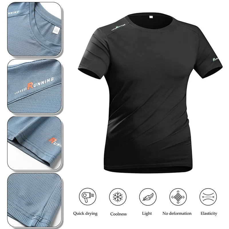 Men's Running Short Sleeves Summer Fitness Mesh Round Neck Quick-Drying Sports T-Shirt Men Printed Outdoor Jogging Short Sleeves