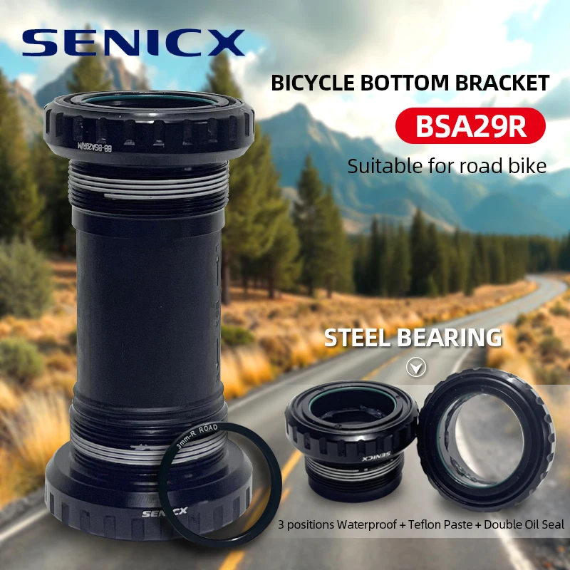 SENICX Steel Bearing Road Bike Bottom Bracket Thread BB BSA29 Bicycle Frame Central Movement Fits for SRAM DUB Crankset 28.99mm