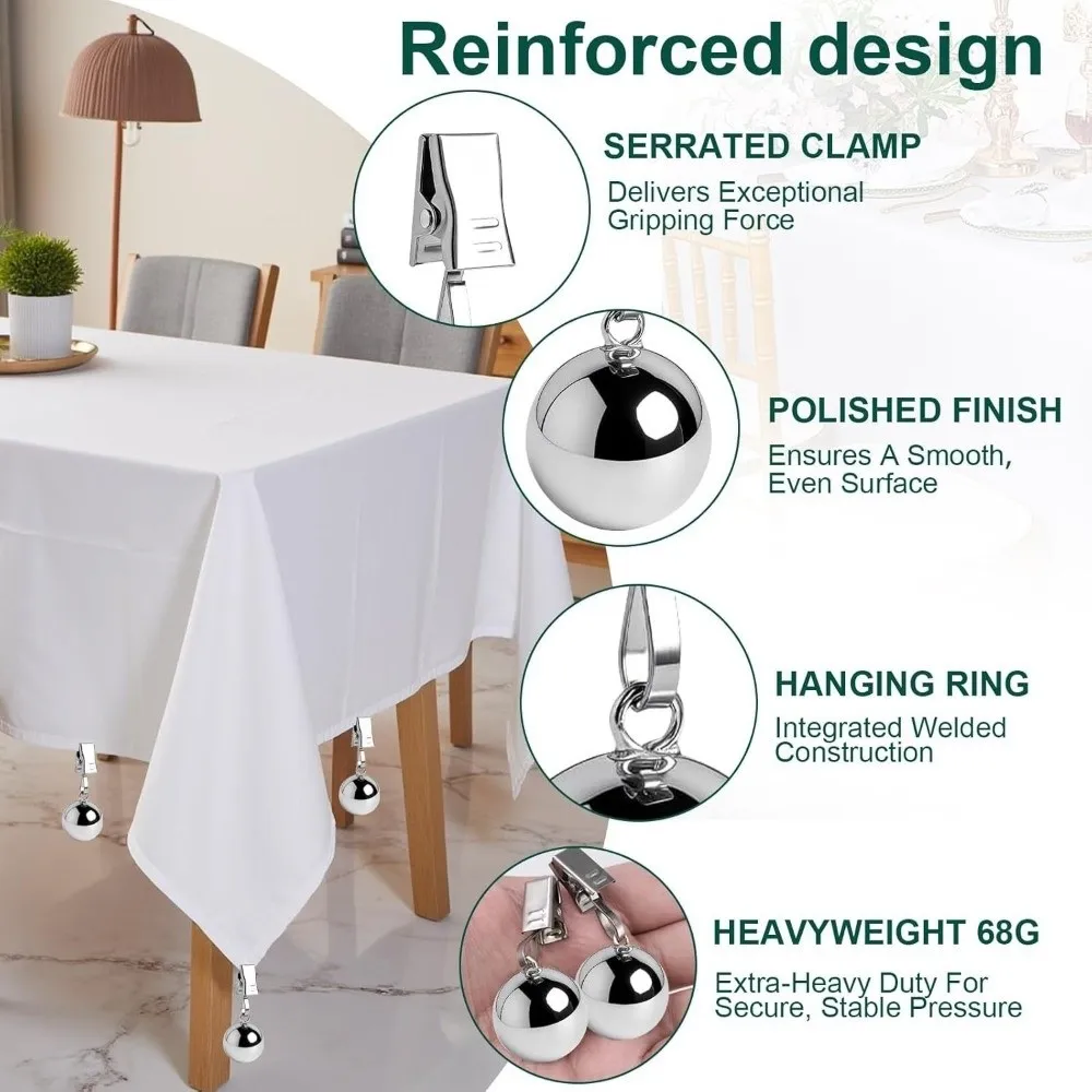 4pcs Solid Metal Ball Tablecloth Weights Clips Windproof Heavy Duty Curtain Drape Holder Table Cover Pendant Clips Home Dining