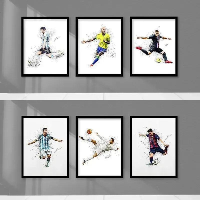 Abstract Athlete Poster Print Lionel Messi Mbappé and Neymar Canvas Painting Wall Art for Living Room Home Decor