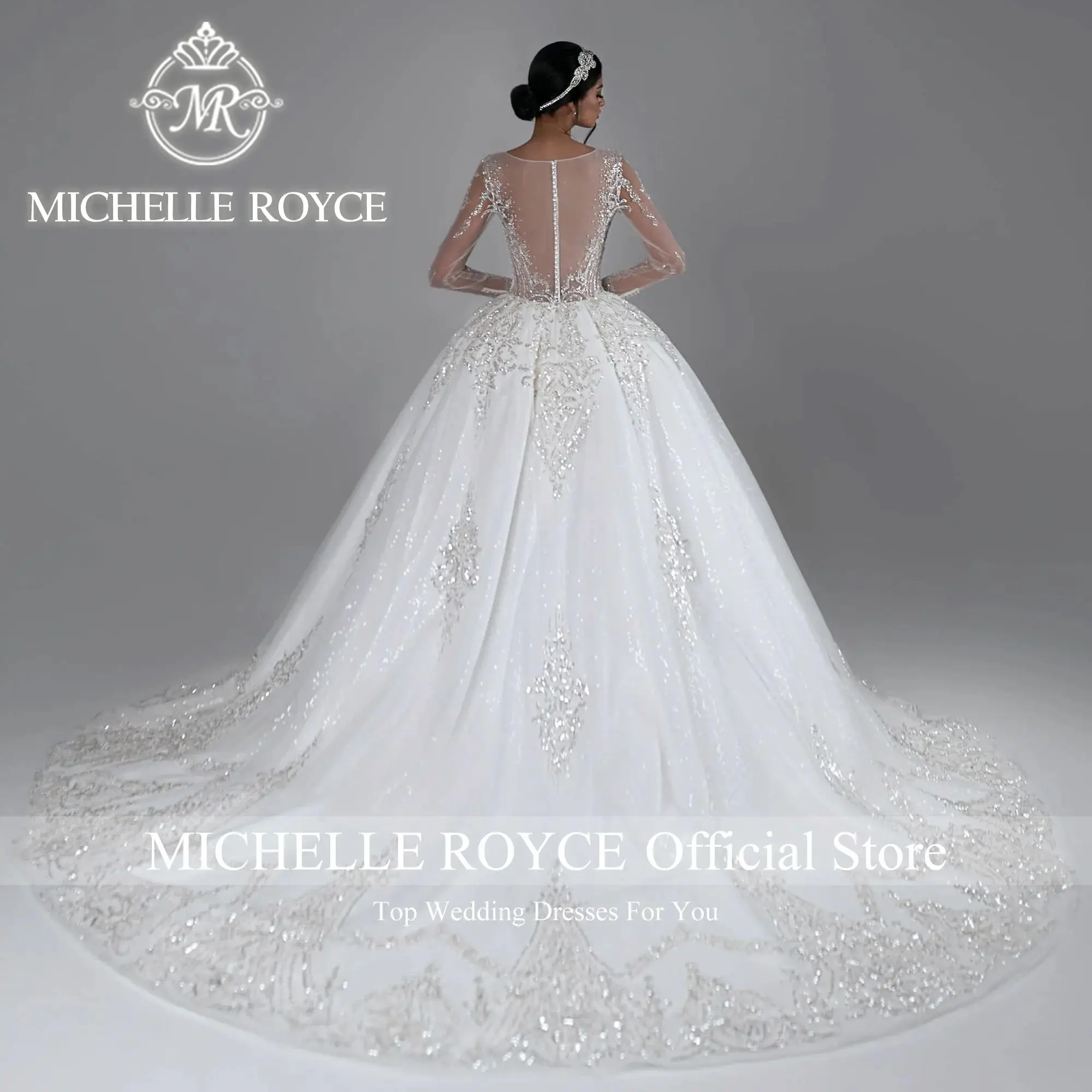 Michelle Royce-Robe de mariée royale, avec perles en cristal, paillettes, bouton, robes éducatives, photo réelle