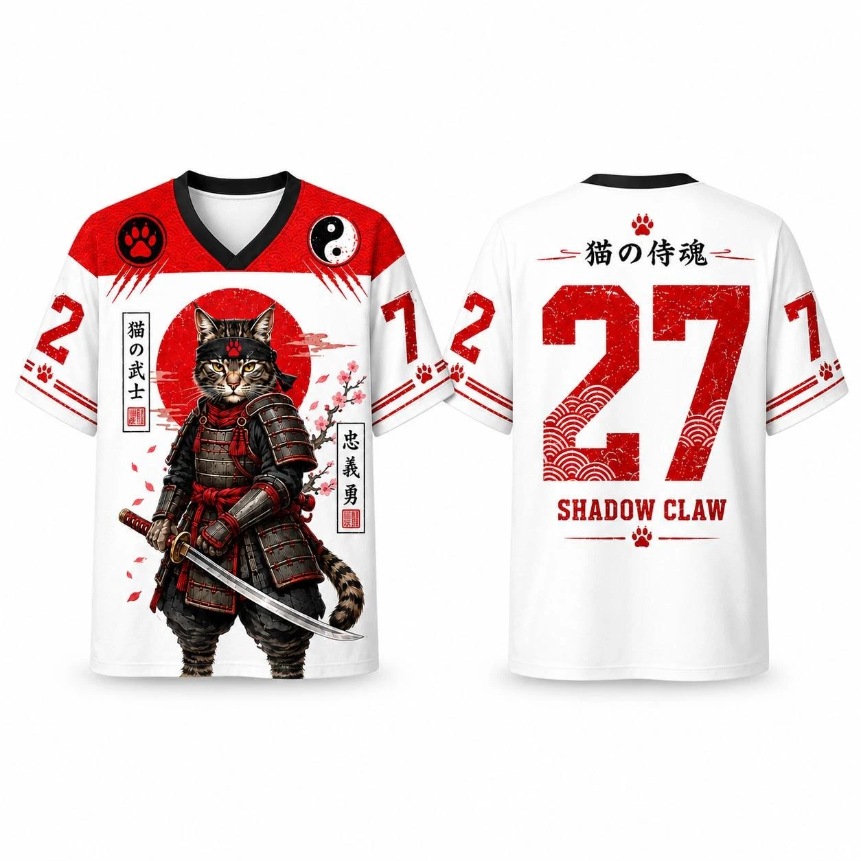 Sommer 2026 Modischer Retro Japanischer Treuer Katzenkrieger 3D-Druck Outdoor Freizeit Fitness Stil V-Ausschnitt T-Shirt Übergröße – Detail 4