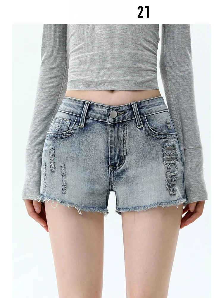 Shorts de Mezclilla Desgastados de Cintura Baja Estilo Americano Forever 21, Pantalones Cortos de Verano para Mujer, Ajustados, Casuales, Corte Estándar