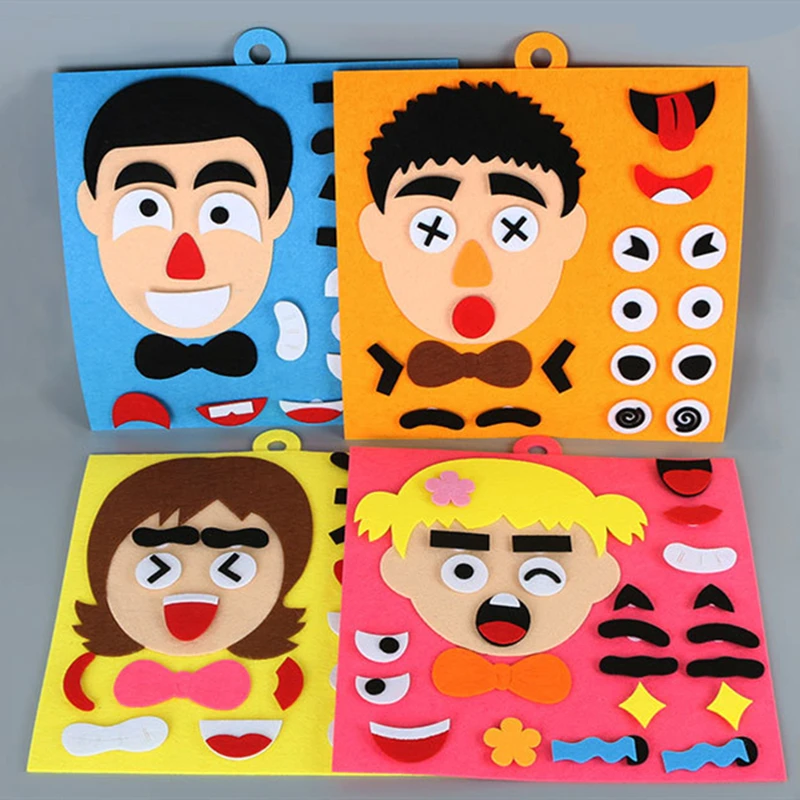 DIY Puzzle Felt Toy Non-woven Fabric Early Childhood Education for Manual Cognitive Facial Expression Stickers Game Kids Gift