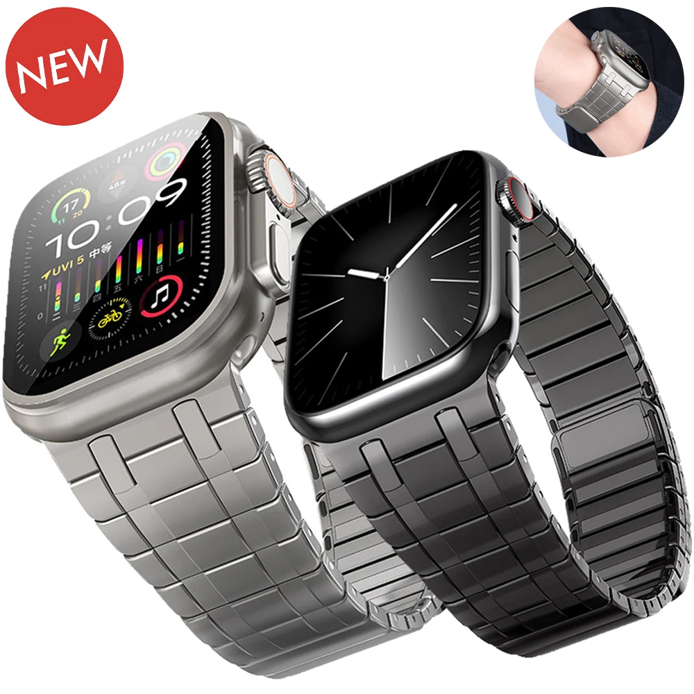 Magnetic Stainless Steel Band for Apple Watch 49mm 45mm 44mm 42mm Titanium Color Strap for IWatch Series 9 8 7 6 5 4 Se Ultra 2