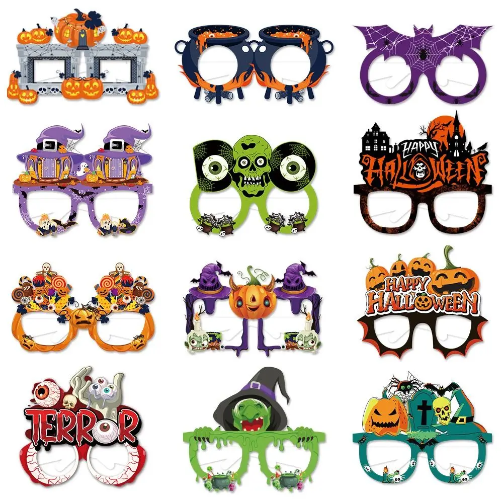 6pcs Creative Bats Halloween Funny Glasses Pumpkin Witch Hat Ghost Paper Glasses Plastic Paper Pumpkin Glasses Party Dress Up