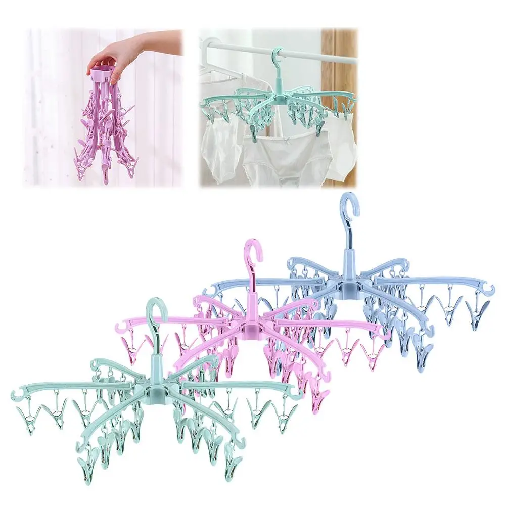 

NEW High Quality 24 Clips Folding Clothes Dryer Rotatable Windproof Storage Underwear Drying Rack Socks Hanger Fast Laundry K8B1