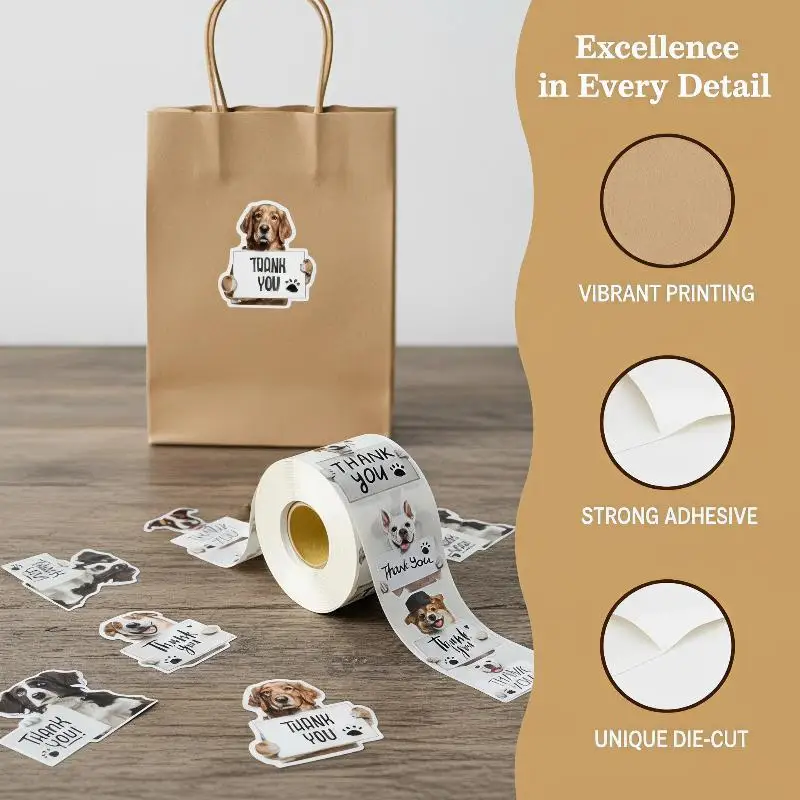 500PCS Dog Thank You Stickers Roll Puppy Adhesive Labels Tags For Supporting My Small Business Envelope Seals Packing