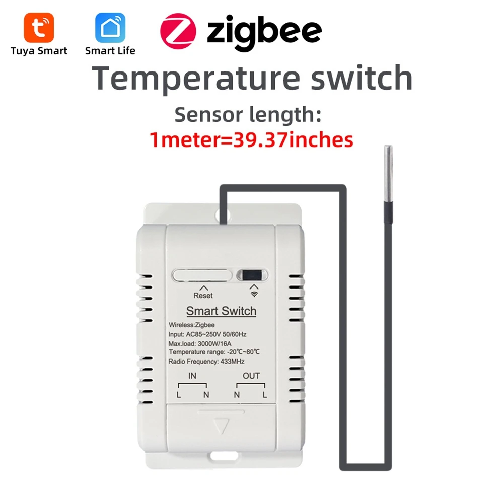 N93R Tuya Zigbee Temperature Switch 16A Smart Wireless Thermostat With 1M Temperature Sensor Supports Voice Control